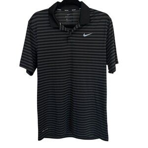 Nike Golf Shirt Dri-FIT Polo Black Gray Striped Short Sleeve Mens Medium M